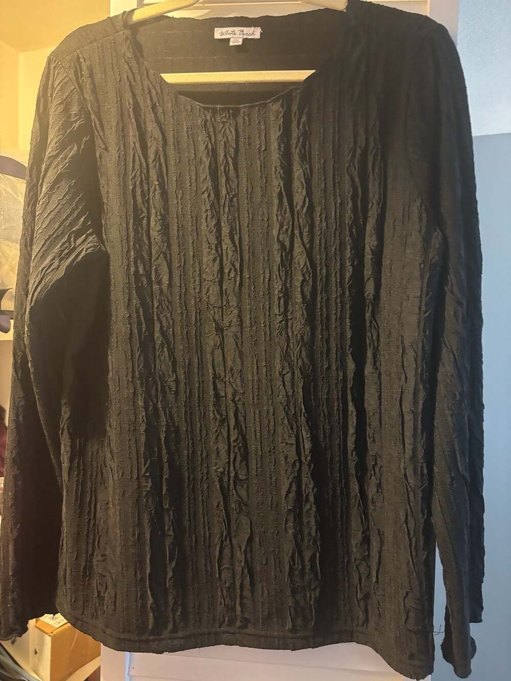 White Birch Black Textured Crinkle Long Sleeve Top XL